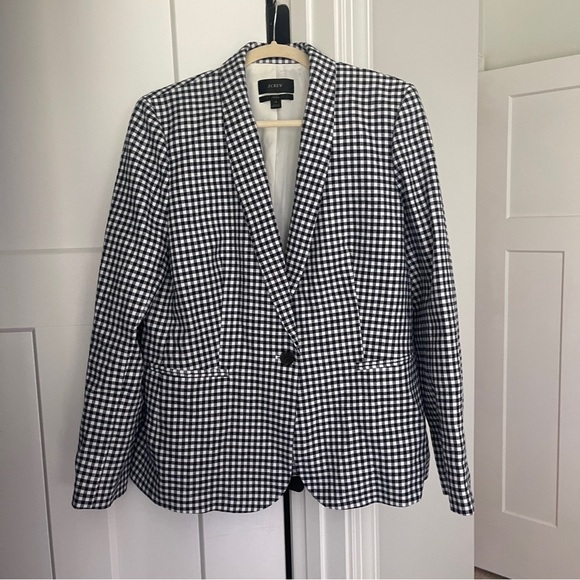 J. Crew Parke blazer in gingham stretch linen navy white - Picture 2 of 5
